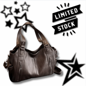 Brown faux leather Y2K shoulder bag with vintage finish, adjustable strap, and zipper. Styled with streetwear outfit for early 2000s vibe.
